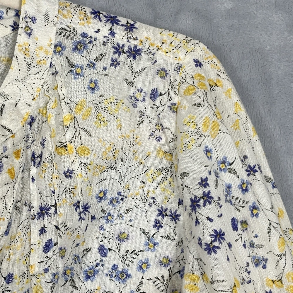 Old Navy Womens Top Linen Blend Ditsy Floral 3/4 Sleeve Blouse Coastal Cottage M - Picture 2 of 9
